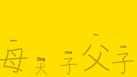 An animated kanji family bouncing together
